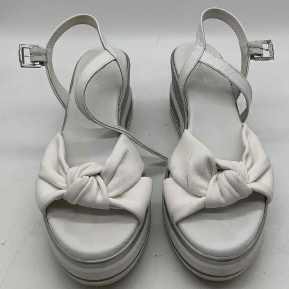 Nero Giardini NeroGiardini White Gray Leather Open Toe platform Wedge Sa…